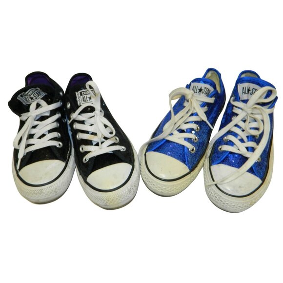 Size 7 Converse Chuck Taylor All Stars Low Top Sequin 2 Sneakers Blue Black Lot - Picture 1 of 16